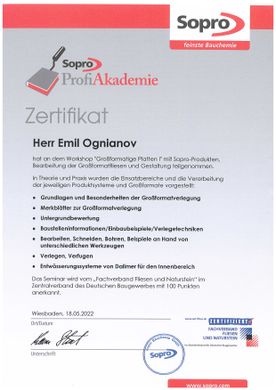 SPL Bauleistungen GmbH Emil Ognianov - Zertifikate