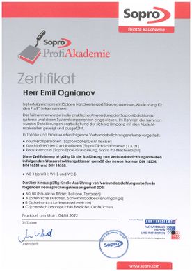 SPL Bauleistungen GmbH Emil Ognianov - Zertifikate